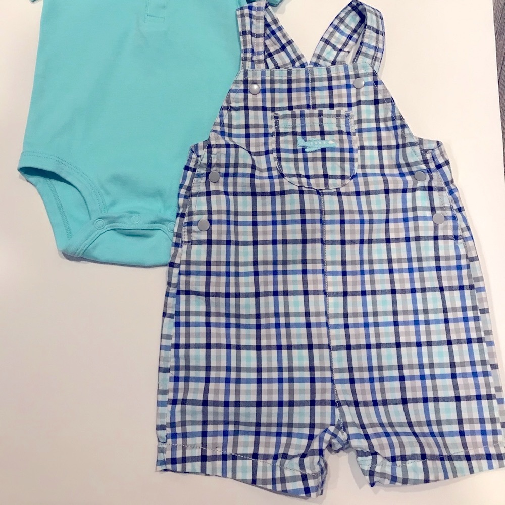 Carter’s NWOT 2 piece plaid overall short set  12M - Picture 7 of 7